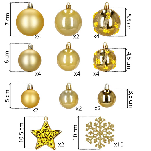Bombki choinkowe 40 szt. zestaw dekoracji świątecznych, nietłukące, złote