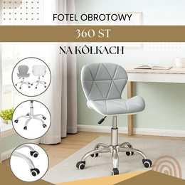 Fotel biurowy obrotowy krzesło na kółkach, do nauki, pracy przed komputerem szaro-białe