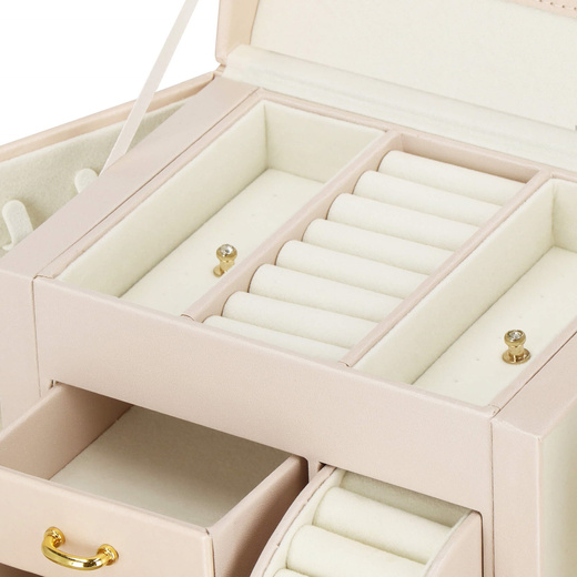 Szkatułka na biżuterię ekoskóra 17,5x12x13,5 cm jasny różowy organizer z przegródkami