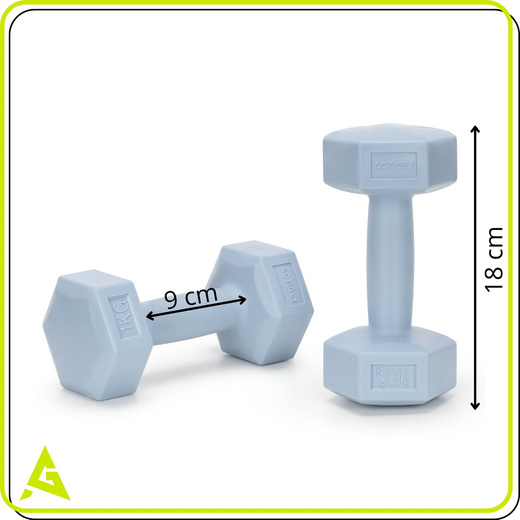 Ciężarki 2x1kg hexagonalne do ćwiczeń fitness hantle zestaw 2 szt. jasno niebieskie