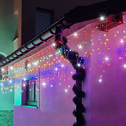 Kurtyna świetlna 500 led girlanda, lampki wewnętrzno-zewnętrzne sople multikolor z zimnym białym flash