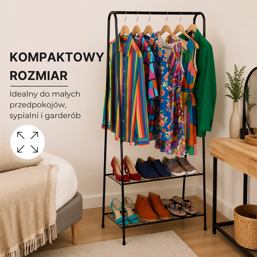 Wieszak stojący na ubrania z półką na buty 150x60x34 cm wolnostojący stojak do garderoby