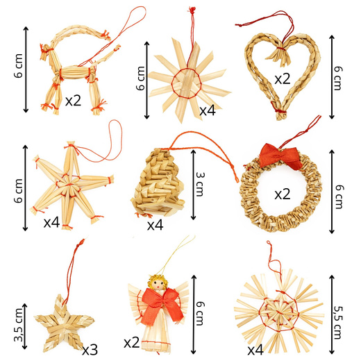 Ozdoby choinkowe, bombki słomiane 27 szt. naturalne dekoracje świąteczne, brązowe