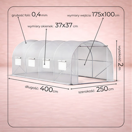 Szklarnia ogrodowa foliowa UV4 140g/m2 4x2,5x2 m tunel na warzywa zioła foliak warzywniak