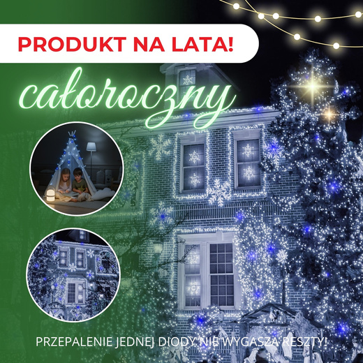 Lampki choinkowe 500 led biały zimny + niebieski flash 31,5 m oświetlenie świąteczne IP44
