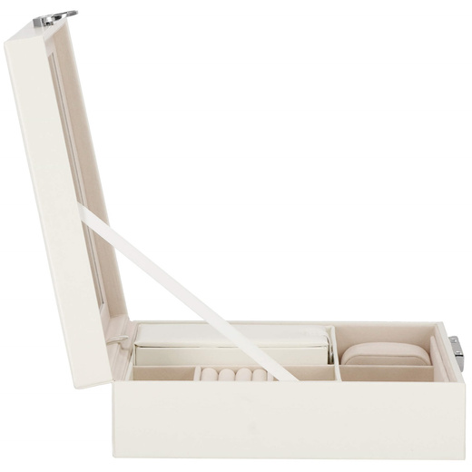 Szkatułka na biżuterię ekoskóra 25x25x8,5 cm kremowy organizer z przegródkami