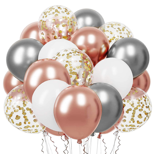 Balony urodzinowe 50 szt. zestaw dekoracje białe, szare, różowe, z konfetti