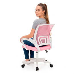 Fotel biurowy ergonomiczny obrotowe krzesło na kółkach regulowane, uniwersalne, różowe