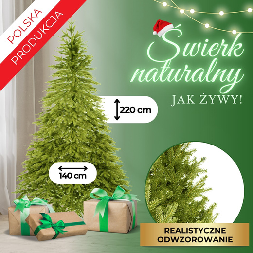 Choinka sztuczna 220 cm premium świerk PE