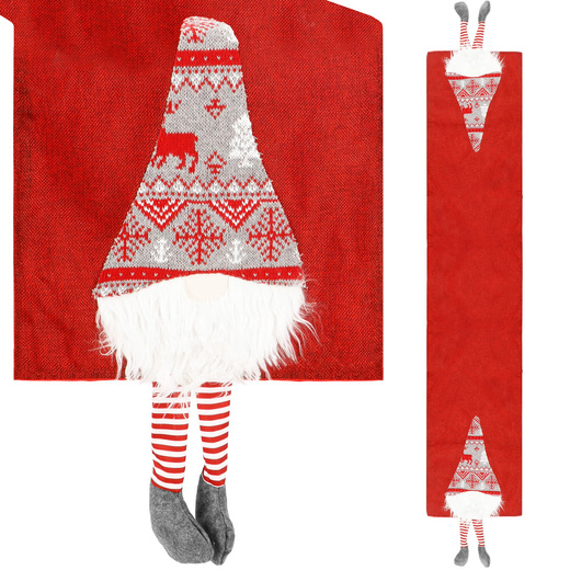 Bieżnik na stół 180x33cm obrus świąteczny z krasnalem czerwony