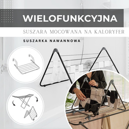 Suszarka na pranie składana 3w1 na ubrania, bieliznę, ze wspornikami na kaloryfer