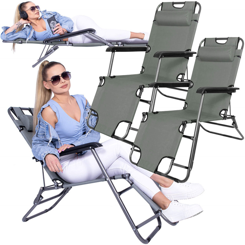 Leżak ogrodowy grawitacyjny szary zestaw 2 szt