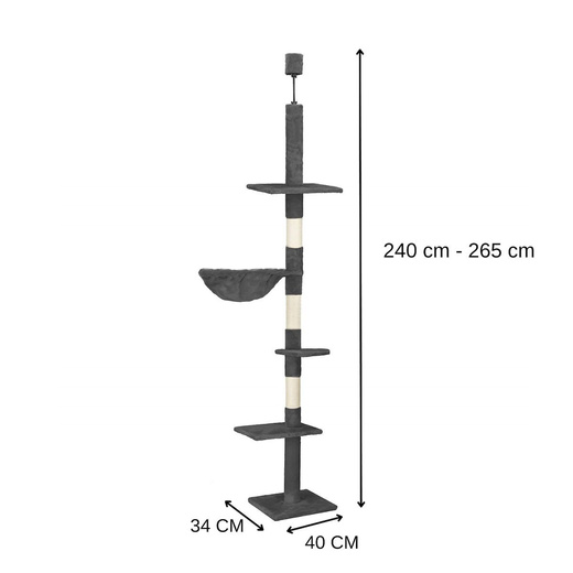 Drapak dla kota sufitowy sizal słupek z legowiskiem i platformami 245 - 260 cm