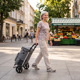Wózek na zakupy, walizka zakupowa, transportowa 42 l torba na kółkach, składany stelaż szary