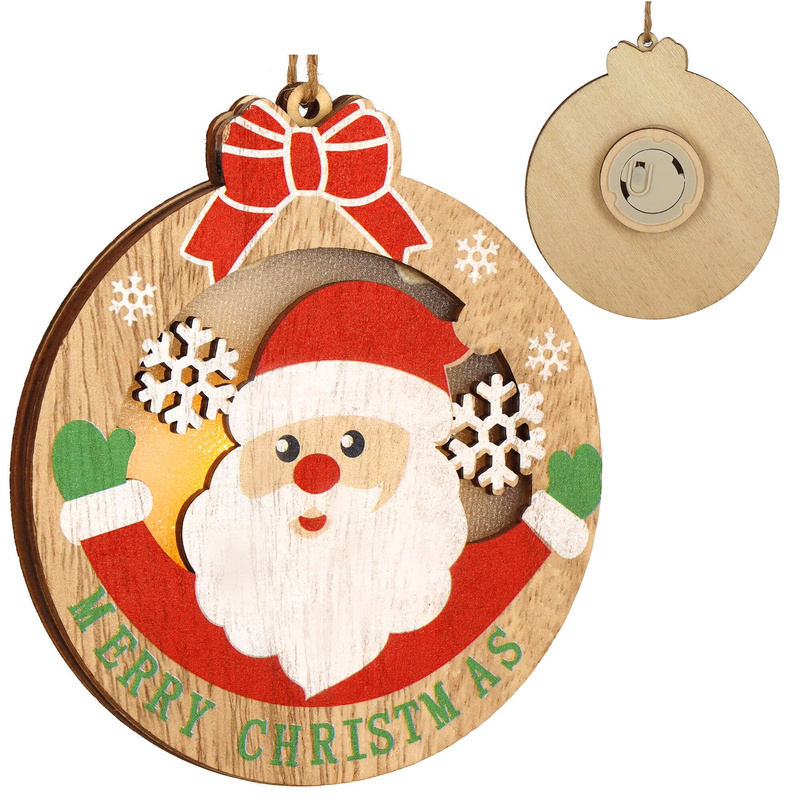 Zawieszka choinkowa mikołaj świecąca ozdoba świąteczna drewniana na baterię