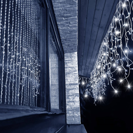 Kurtyna świetlna 300 led girlanda, lampki wewnętrzno-zewnętrzne 15,5 m sople biały zimny + flash
