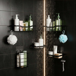 Półki łazienkowe, zestaw 5 szt. półka pod prysznic, wisząca, czarne
