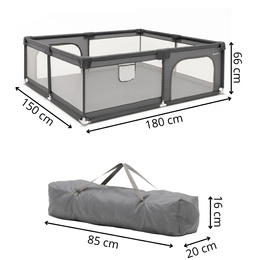 Kojec dla dzieci, zamykany 180x150x66 cm składany, turystyczny, szary