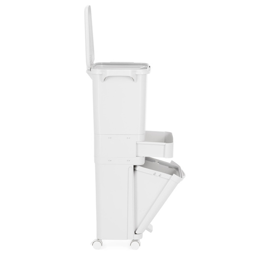 Kosz na śmieci, trzykomorowy 42 l do segregacji odpadów, na kółkach, biały