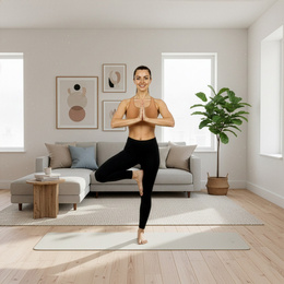 Mata do jogi, ćwiczeń fitness 183x61 cm antypoślizgowa, materac do stretchingu, jasny beż