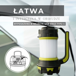 Latarka wielofunkcyjna, turystyczna, biwakowa LED 6 trybów świecienia, z funkcją powerbank