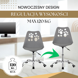Fotel biurowy obrotowy krzesło na kółkach regulowane, dla dzieci do nauki szare