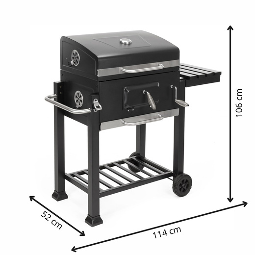 Grill węglowy, ogrodowy z pokrywą, termometr, ruszt emaliowany