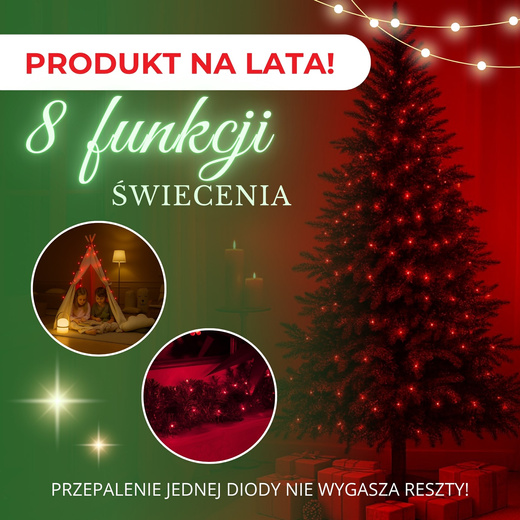 Lampki choinkowe 200 Led czerwone 15,5 m oświetlenie świąteczne