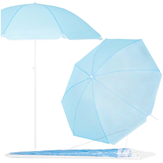 Parasol plażowy 160 cm ogrodowy, przeciwsłoneczny UPF50+ składany, łamany na balkon, taras, błękitny