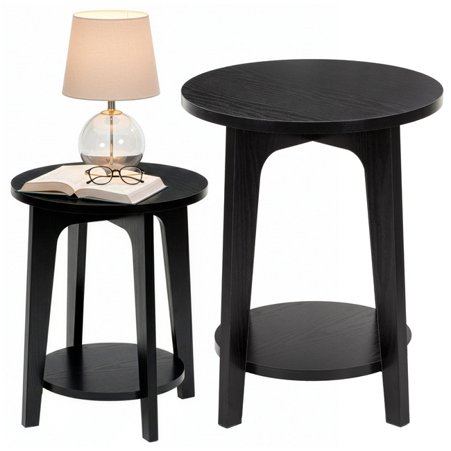 Stolik kawowy okrągły śr. 40 cm z dodatkową półką, do salonu, sypialni loft czarny