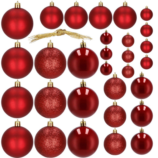Bombki choinkowe 30 szt. ozdoby świąteczne czerwony