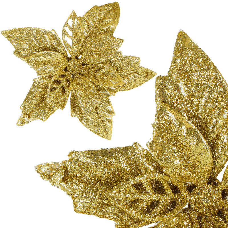 Gwiazda betlejemska, sztuczny kwiat poinsecja 12 cm złoty z brokatem