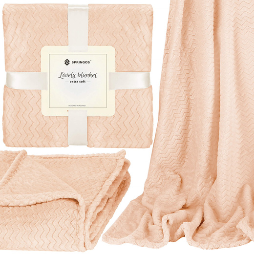 Narzuta na łóżko, pled 70x160cm tłoczony, dwustronny koc na kanapę brzoskwiniowy