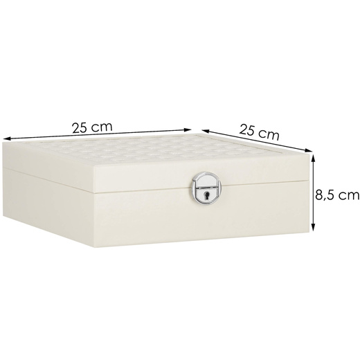 Szkatułka na biżuterię ekoskóra 25x25x8,5 cm kremowy organizer z przegródkami
