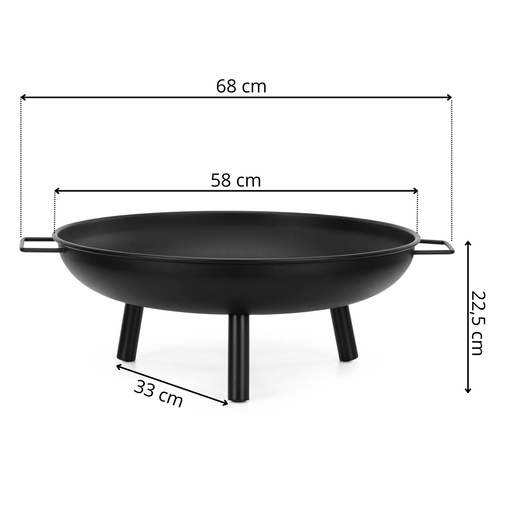 Palenisko ogrodowe z uchwytami 58 cm misa na ognisko, grill, okrągła, czarna
