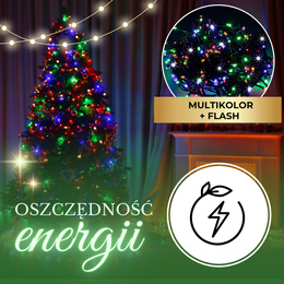 Lampki choinkowe 300 led multikolor + flash 15m oświetlenie świąteczne IP44