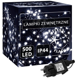 Lampki choinkowe 500 led biały zimny + flash 25m oświetlenie świąteczne IP44