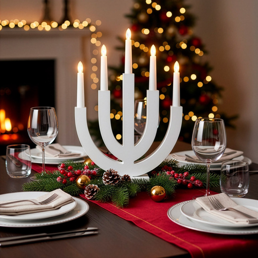 Świecznik adwentowy Led z 5 świecami bożonarodzeniowy świąteczny na baterie biały