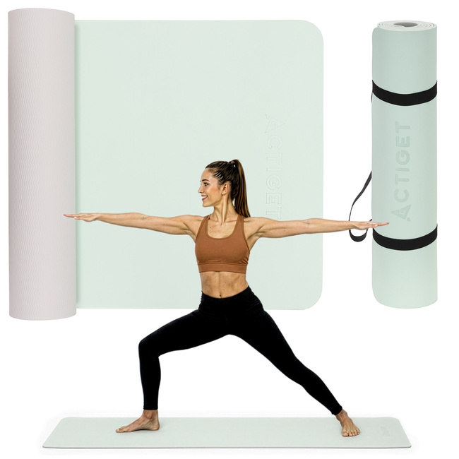 Mata do jogi, ćwiczeń fitness 183x61 cm antypoślizgowa, materac do stretchingu, miętowy