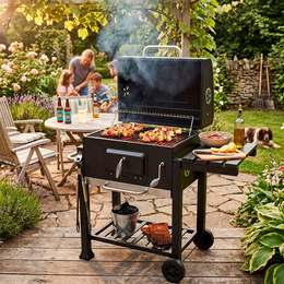 Grill węglowy, ogrodowy z pokrywą, termometr, ruszt emaliowany