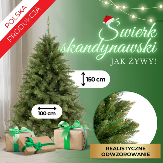 Choinka sztuczna 150 cm świerk skandynawski, gęste świąteczne drzewko jak żywe