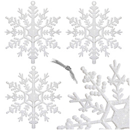 Zawieszka na choinkę śnieżynki 3 szt. ozdoba świąteczna 12 cm biały brokat