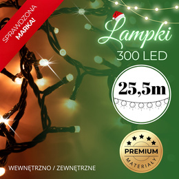 Lampki choinkowe 300 led biały ciepły 25,5m oświetlenie świąteczne IP44
