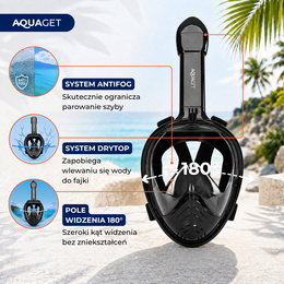 Maska do nurkowania L/XL pełnotwarzowa, z rurką, AntiFog, DryTop do snorkelingu regulowana