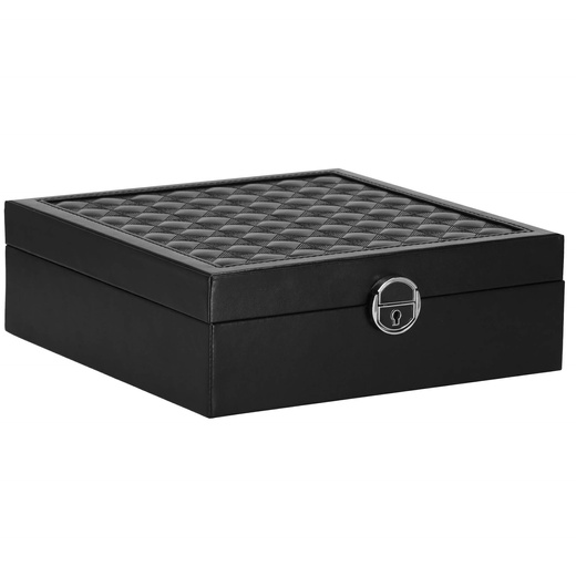 Szkatułka na biżuterię ekoskóra 25 x 25 x 8,5 cm czarny organizer z przegródkami i lusterkiem