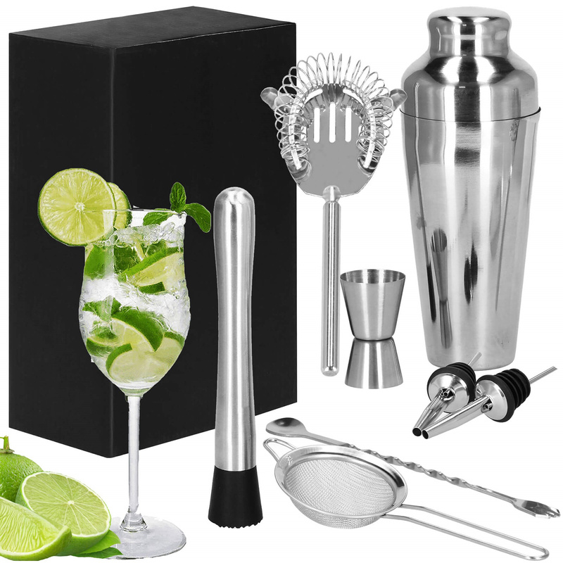 Zestaw barmański 8 elementów do drinków shaker francuski srebrny