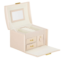 Szkatułka na biżuterię ekoskóra 17,5x12x13,5 cm jasny różowy organizer z przegródkami