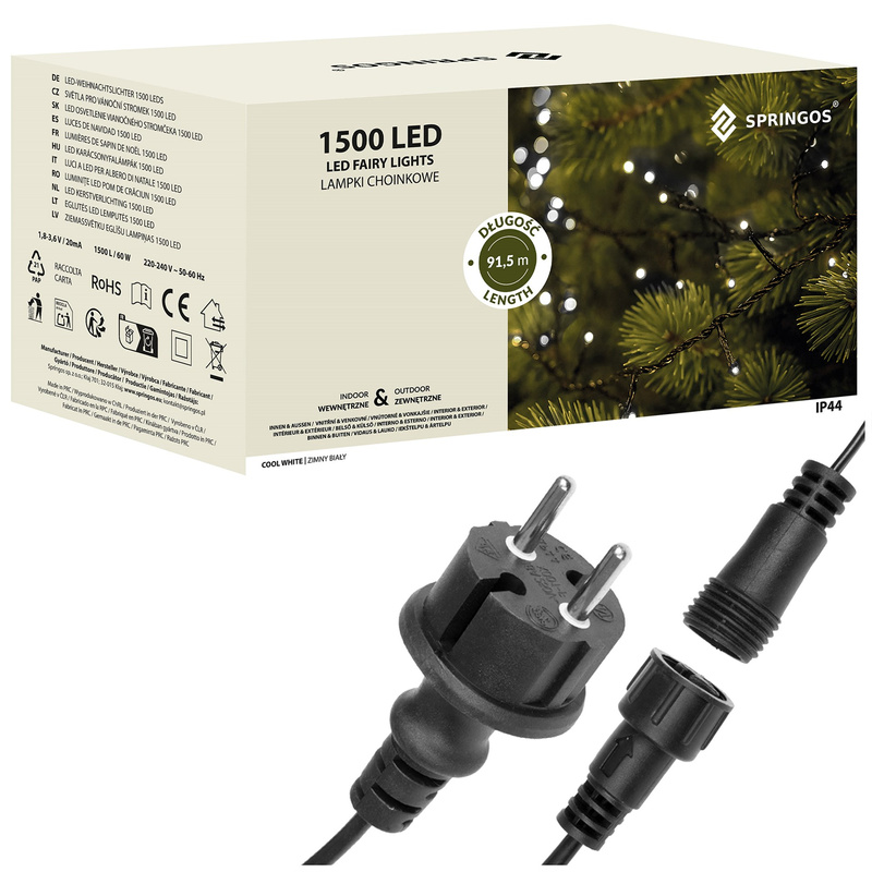 Lampki choinkowe 1500 Led biały zimny 121,5 m oświetlenie świąteczne IP44