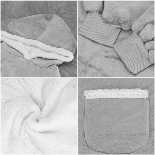 Kocobluza damska oversize koc bluza 2w1 z kapturem ciepła szara