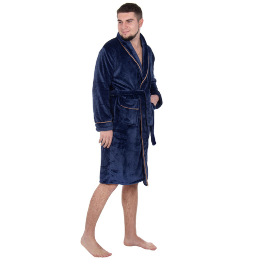 Szlafrok męski z polaru rozm. L/XL z paskiem granatowy